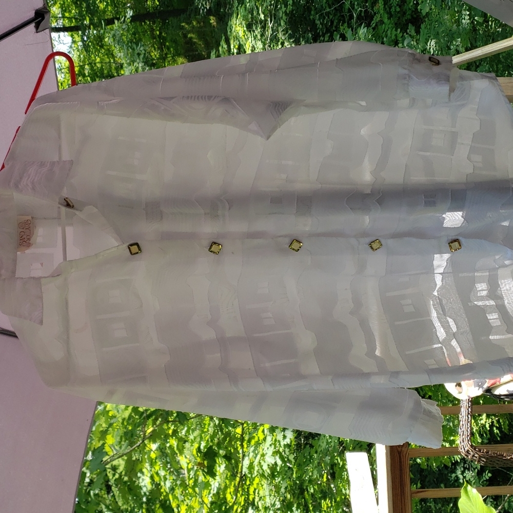 White lace semi sheer button up shirt